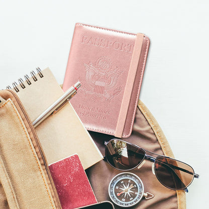 Passport Holder Cover, Leather Travel Wallet Case, RFID Blocking Document Organizer Protecrtor, with Slots for Credit Cards, Boarding Pass, for Women and Men, Navy Blue