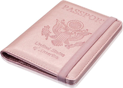 Passport Holder Cover, Leather Travel Wallet Case, RFID Blocking Document Organizer Protecrtor, with Slots for Credit Cards, Boarding Pass, for Women and Men, Navy Blue