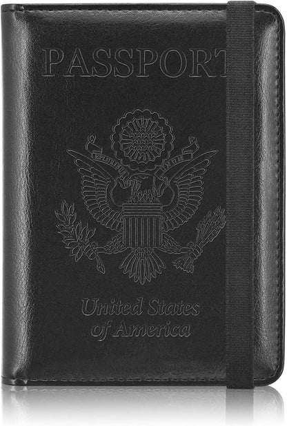 Passport Holder Cover, Leather Travel Wallet Case, RFID Blocking Document Organizer Protecrtor, with Slots for Credit Cards, Boarding Pass, for Women and Men, Navy Blue