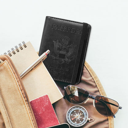 Passport Holder Cover, Leather Travel Wallet Case, RFID Blocking Document Organizer Protecrtor, with Slots for Credit Cards, Boarding Pass, for Women and Men, Navy Blue