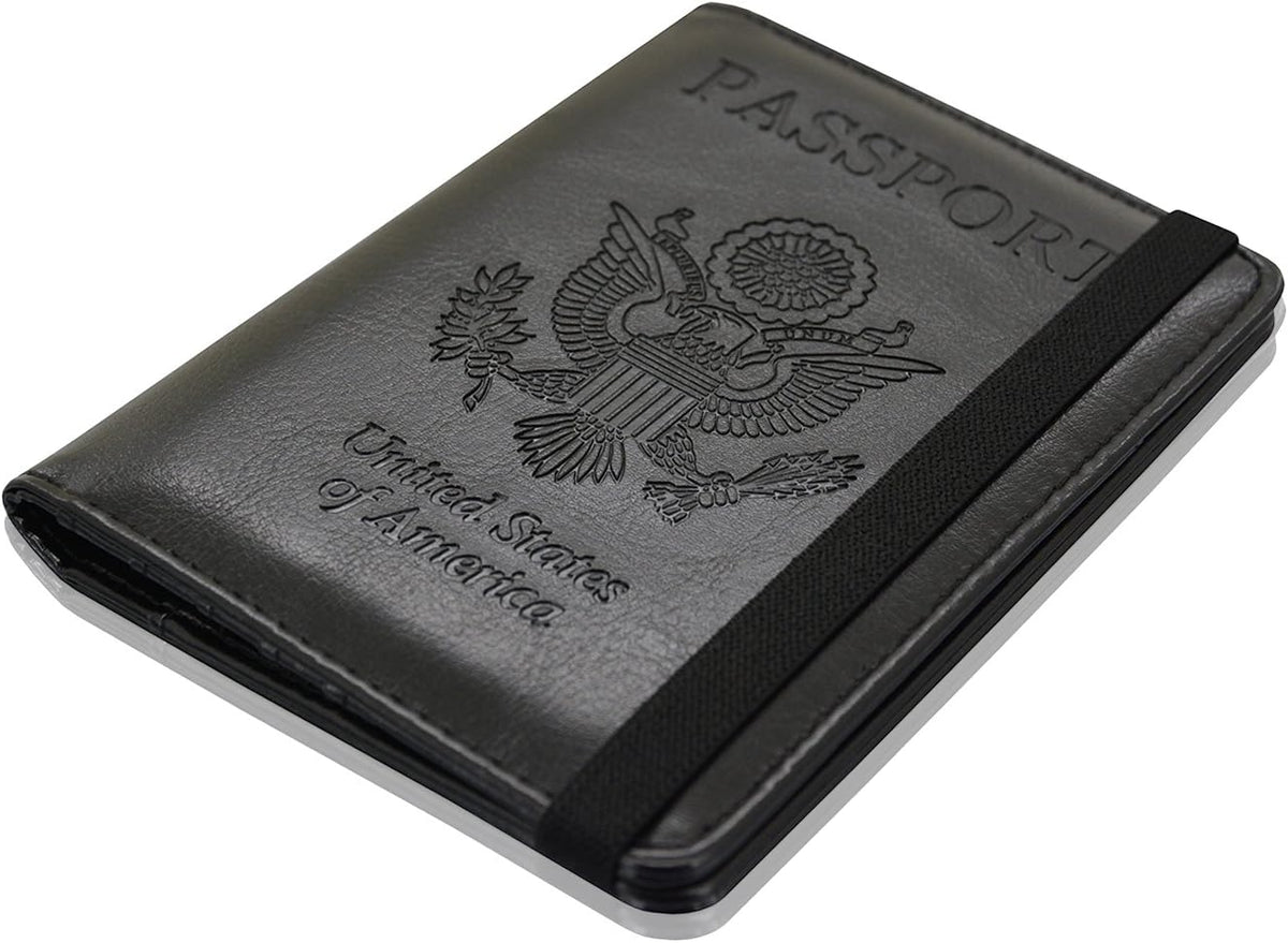 Passport Holder Cover, Leather Travel Wallet Case, RFID Blocking Document Organizer Protecrtor, with Slots for Credit Cards, Boarding Pass, for Women and Men, Navy Blue