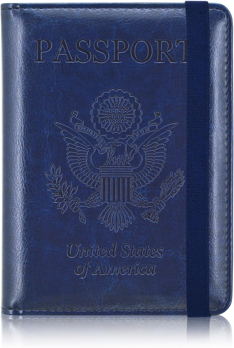 Passport Holder Cover, Leather Travel Wallet Case, RFID Blocking Document Organizer Protecrtor, with Slots for Credit Cards, Boarding Pass, for Women and Men, Navy Blue