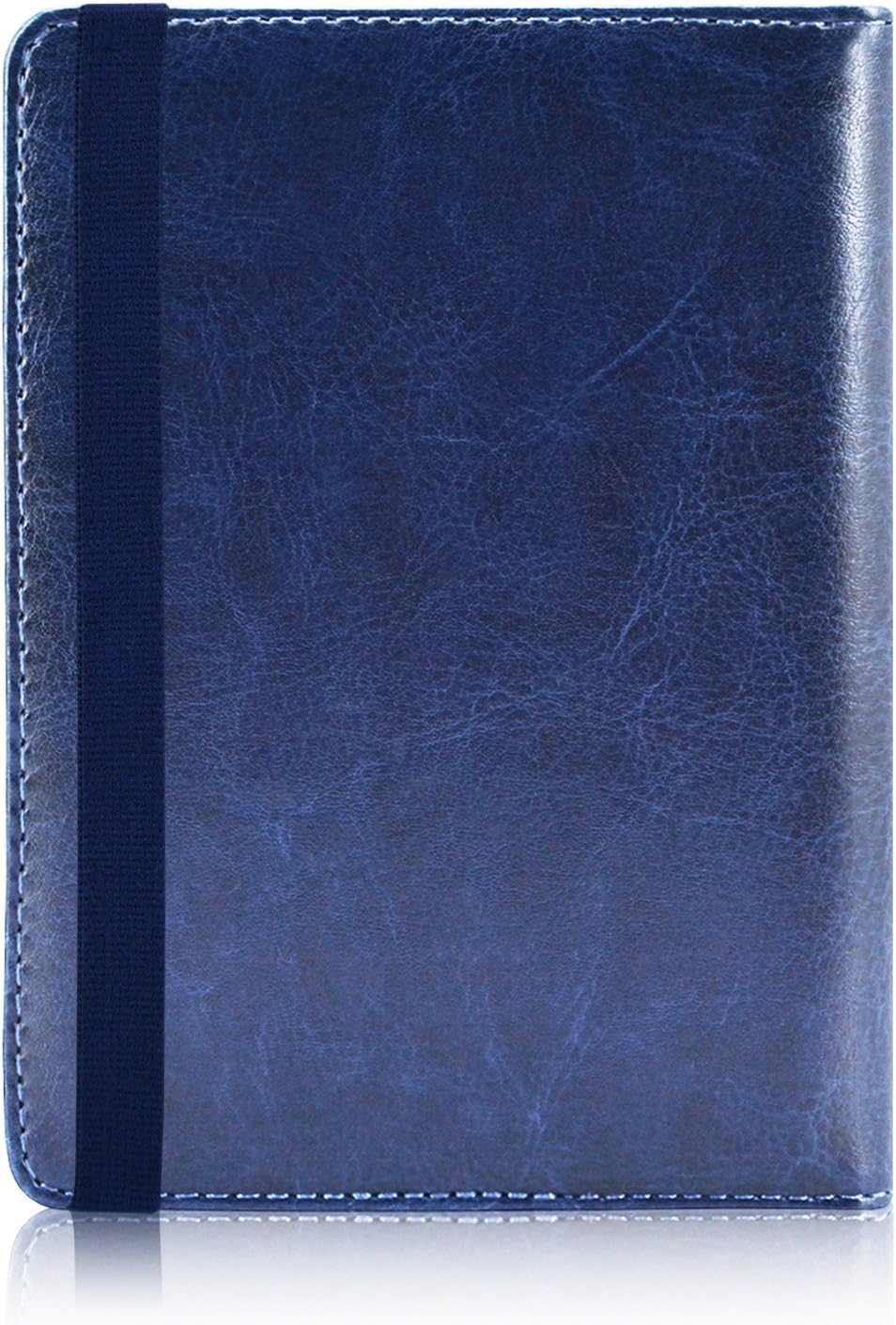 Passport Holder Cover, Leather Travel Wallet Case, RFID Blocking Document Organizer Protecrtor, with Slots for Credit Cards, Boarding Pass, for Women and Men, Navy Blue