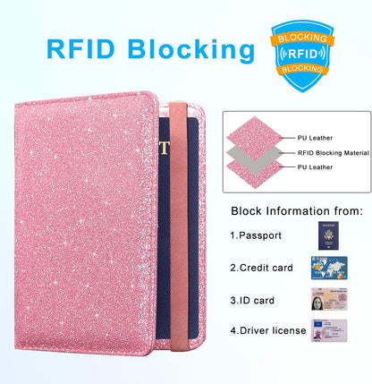 Passport Holder Cover, Leather Travel Wallet Case, RFID Blocking Document Organizer Protecrtor, with Slots for Credit Cards, Boarding Pass, for Women and Men, Navy Blue