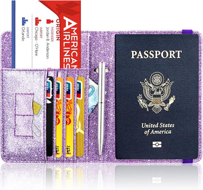 Passport Holder Cover, Leather Travel Wallet Case, RFID Blocking Document Organizer Protecrtor, with Slots for Credit Cards, Boarding Pass, for Women and Men, Navy Blue