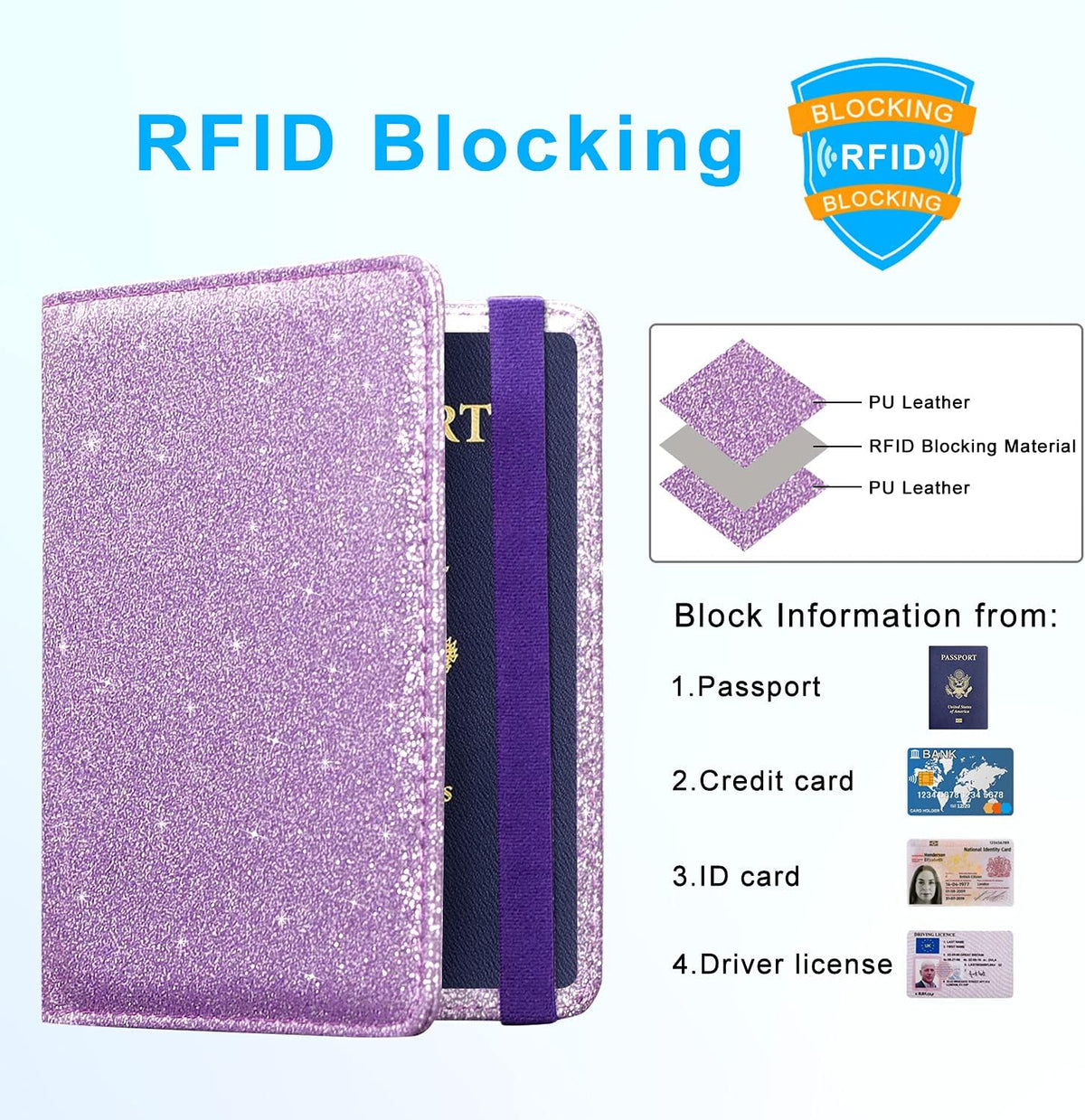 Passport Holder Cover, Leather Travel Wallet Case, RFID Blocking Document Organizer Protecrtor, with Slots for Credit Cards, Boarding Pass, for Women and Men, Navy Blue