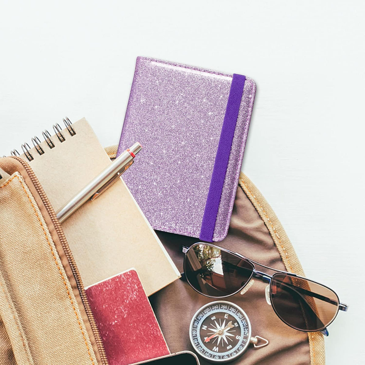 Passport Holder Cover, Leather Travel Wallet Case, RFID Blocking Document Organizer Protecrtor, with Slots for Credit Cards, Boarding Pass, for Women and Men, Navy Blue