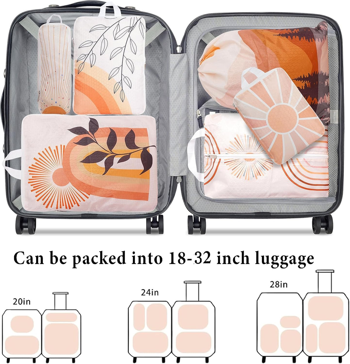 Compression Packing Cubes for Travel, 6 Set National Park Luggage Organizers, Lightweight Waterproof Expandable/Compression Bags Smell Proof Travel Packing Cubes for Suitcases