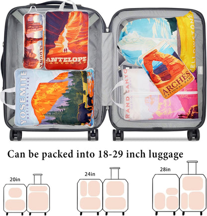 Compression Packing Cubes for Travel, 6 Set National Park Luggage Organizers, Lightweight Waterproof Expandable/Compression Bags Smell Proof Travel Packing Cubes for Suitcases