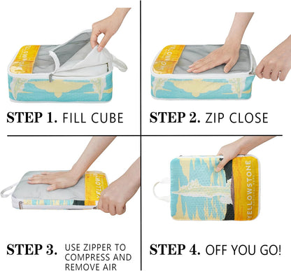 Compression Packing Cubes for Travel, 6 Set National Park Luggage Organizers, Lightweight Waterproof Expandable/Compression Bags Smell Proof Travel Packing Cubes for Suitcases