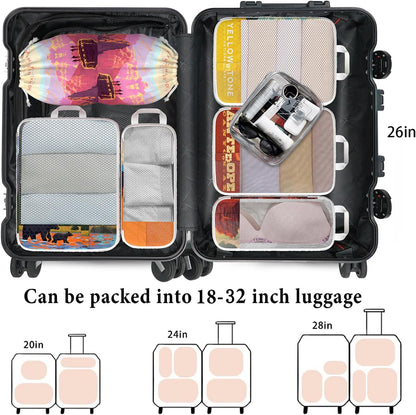 Compression Packing Cubes for Travel, 6 Set National Park Luggage Organizers, Lightweight Waterproof Expandable/Compression Bags Smell Proof Travel Packing Cubes for Suitcases