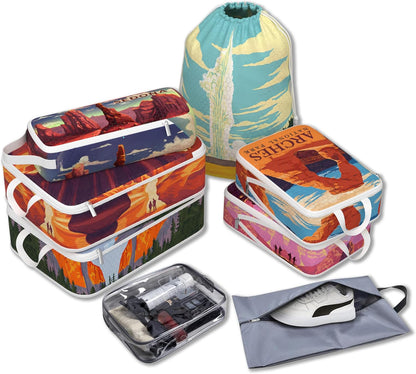 Compression Packing Cubes for Travel, 6 Set National Park Luggage Organizers, Lightweight Waterproof Expandable/Compression Bags Smell Proof Travel Packing Cubes for Suitcases