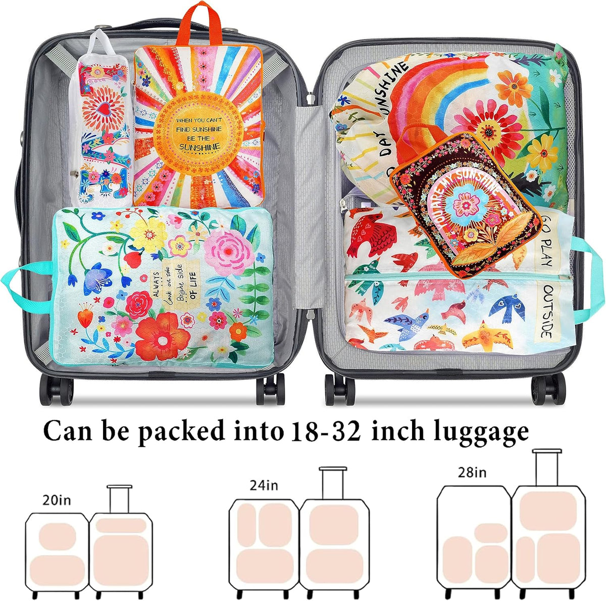 Compression Packing Cubes for Travel, 6 Set National Park Luggage Organizers, Lightweight Waterproof Expandable/Compression Bags Smell Proof Travel Packing Cubes for Suitcases