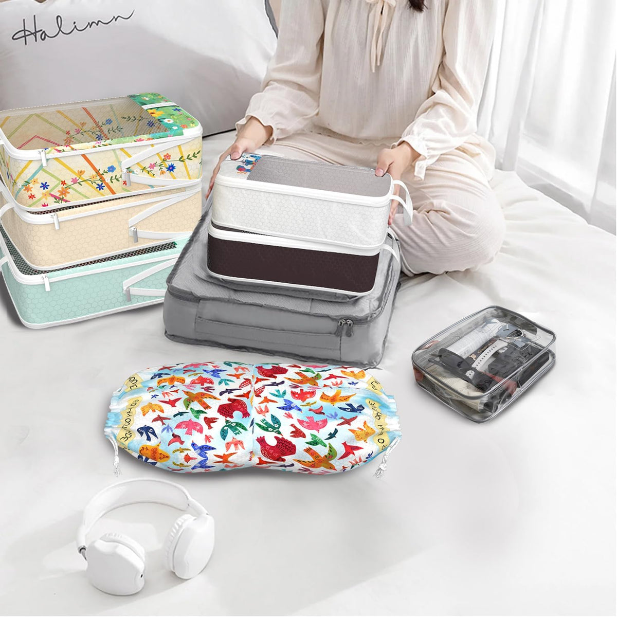 Compression Packing Cubes for Travel, 6 Set National Park Luggage Organizers, Lightweight Waterproof Expandable/Compression Bags Smell Proof Travel Packing Cubes for Suitcases