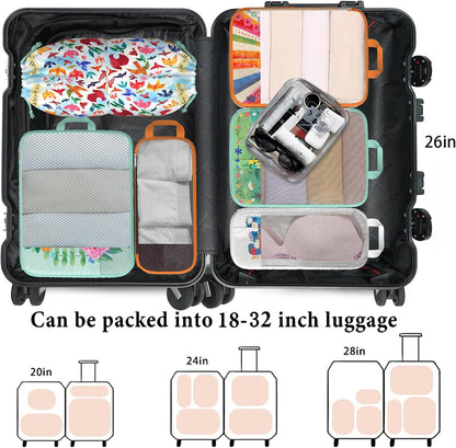 Compression Packing Cubes for Travel, 6 Set National Park Luggage Organizers, Lightweight Waterproof Expandable/Compression Bags Smell Proof Travel Packing Cubes for Suitcases