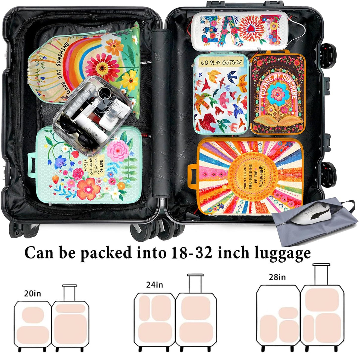 Compression Packing Cubes for Travel, 6 Set National Park Luggage Organizers, Lightweight Waterproof Expandable/Compression Bags Smell Proof Travel Packing Cubes for Suitcases