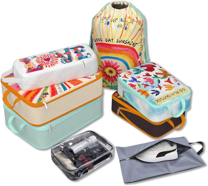 Compression Packing Cubes for Travel, 6 Set National Park Luggage Organizers, Lightweight Waterproof Expandable/Compression Bags Smell Proof Travel Packing Cubes for Suitcases