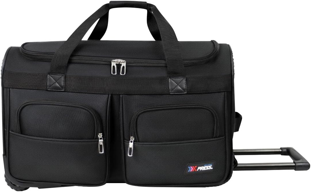 22'' Large Rolling Duffle Bag with Wheels and Handle,Travel Duffle Bag W/Durable Ripstop Polyester Material for Men Women,All Black