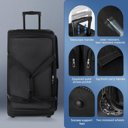 22'' Large Rolling Duffle Bag with Wheels and Handle,Travel Duffle Bag W/Durable Ripstop Polyester Material for Men Women,All Black