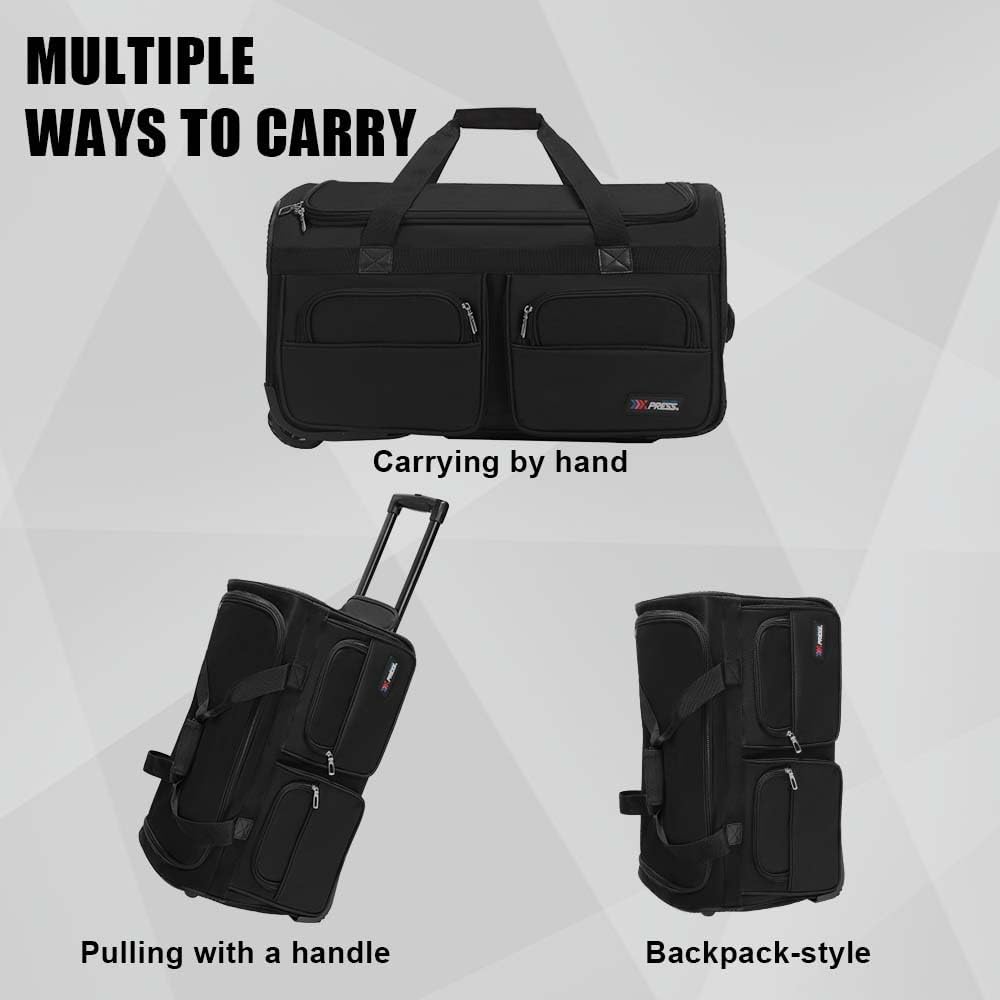 22'' Large Rolling Duffle Bag with Wheels and Handle,Travel Duffle Bag W/Durable Ripstop Polyester Material for Men Women,All Black