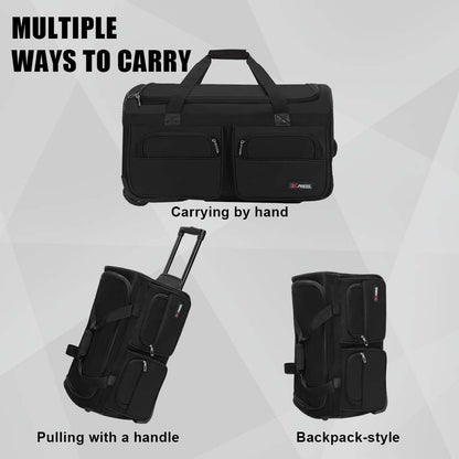 22'' Large Rolling Duffle Bag with Wheels and Handle,Travel Duffle Bag W/Durable Ripstop Polyester Material for Men Women,All Black