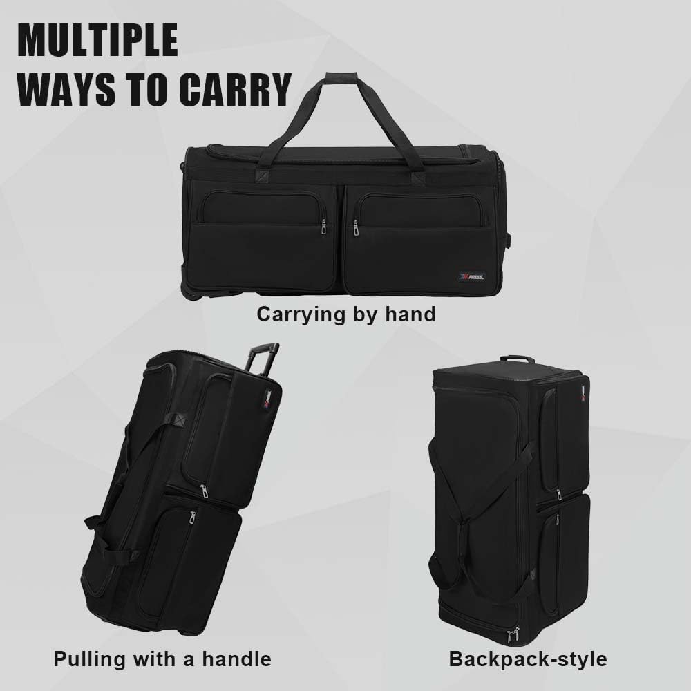 22'' Large Rolling Duffle Bag with Wheels and Handle,Travel Duffle Bag W/Durable Ripstop Polyester Material for Men Women,All Black