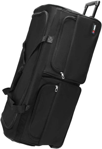 22'' Large Rolling Duffle Bag with Wheels and Handle,Travel Duffle Bag W/Durable Ripstop Polyester Material for Men Women,All Black