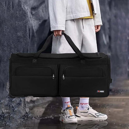 22'' Large Rolling Duffle Bag with Wheels and Handle,Travel Duffle Bag W/Durable Ripstop Polyester Material for Men Women,All Black