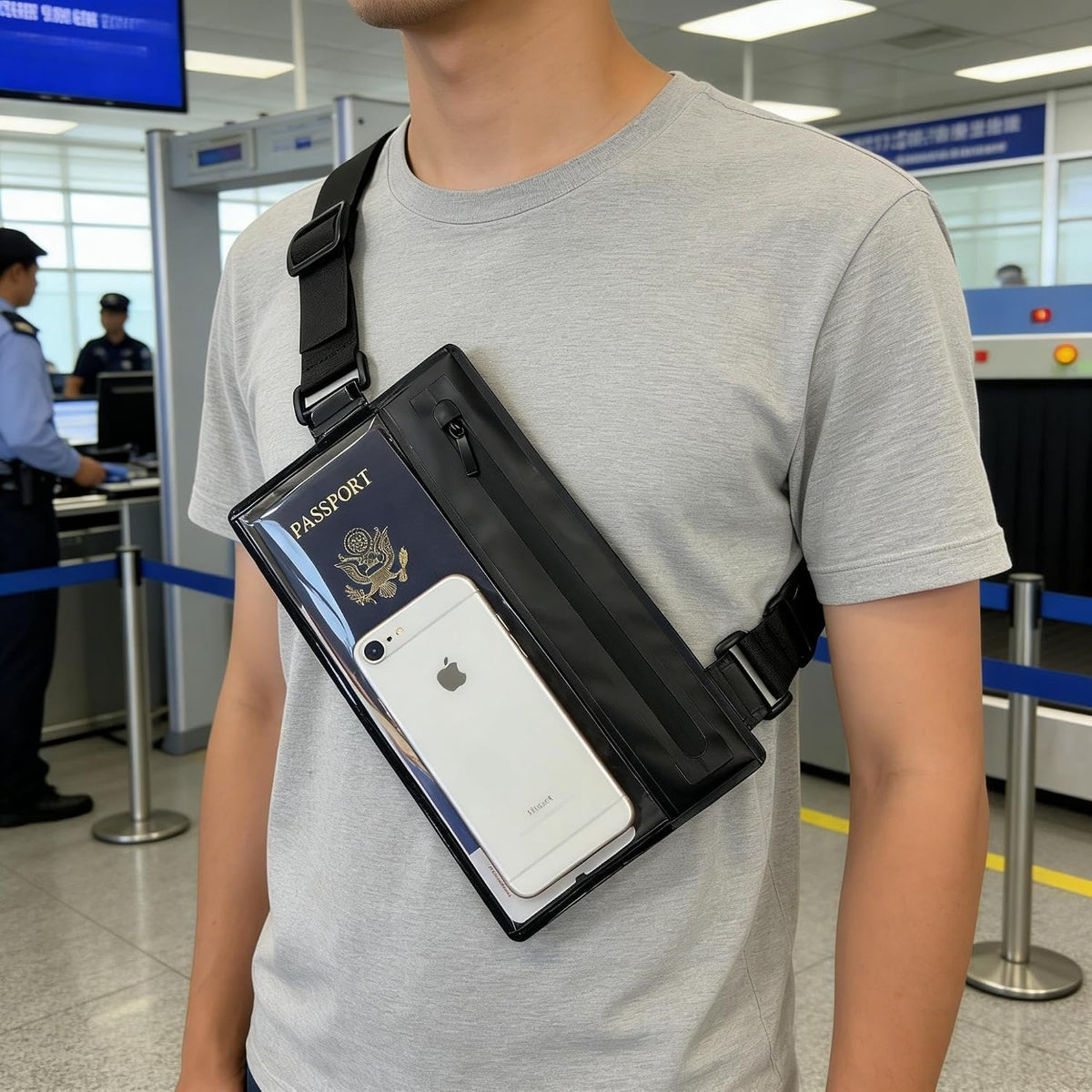 Sling Bag Passport Wallet Travel Pouch for Phone Wallet Water Resistant Crossbody Purse for Traveling Sports Event (Black)