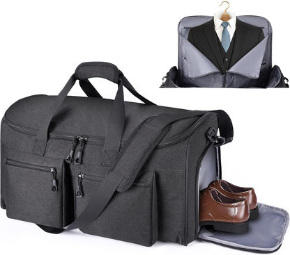 Travel Garment Duffle Bag with Laptop Compartment, RFID Blocking Convertible Suit Bag Name Tap Pocket Carry On 2 in 1 Hanging Suit Travel Duffel Work Pouch