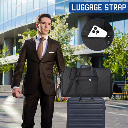 Travel Garment Duffle Bag with Laptop Compartment, RFID Blocking Convertible Suit Bag Name Tap Pocket Carry On 2 in 1 Hanging Suit Travel Duffel Work Pouch