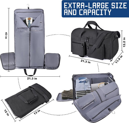 Travel Garment Duffle Bag with Laptop Compartment, RFID Blocking Convertible Suit Bag Name Tap Pocket Carry On 2 in 1 Hanging Suit Travel Duffel Work Pouch