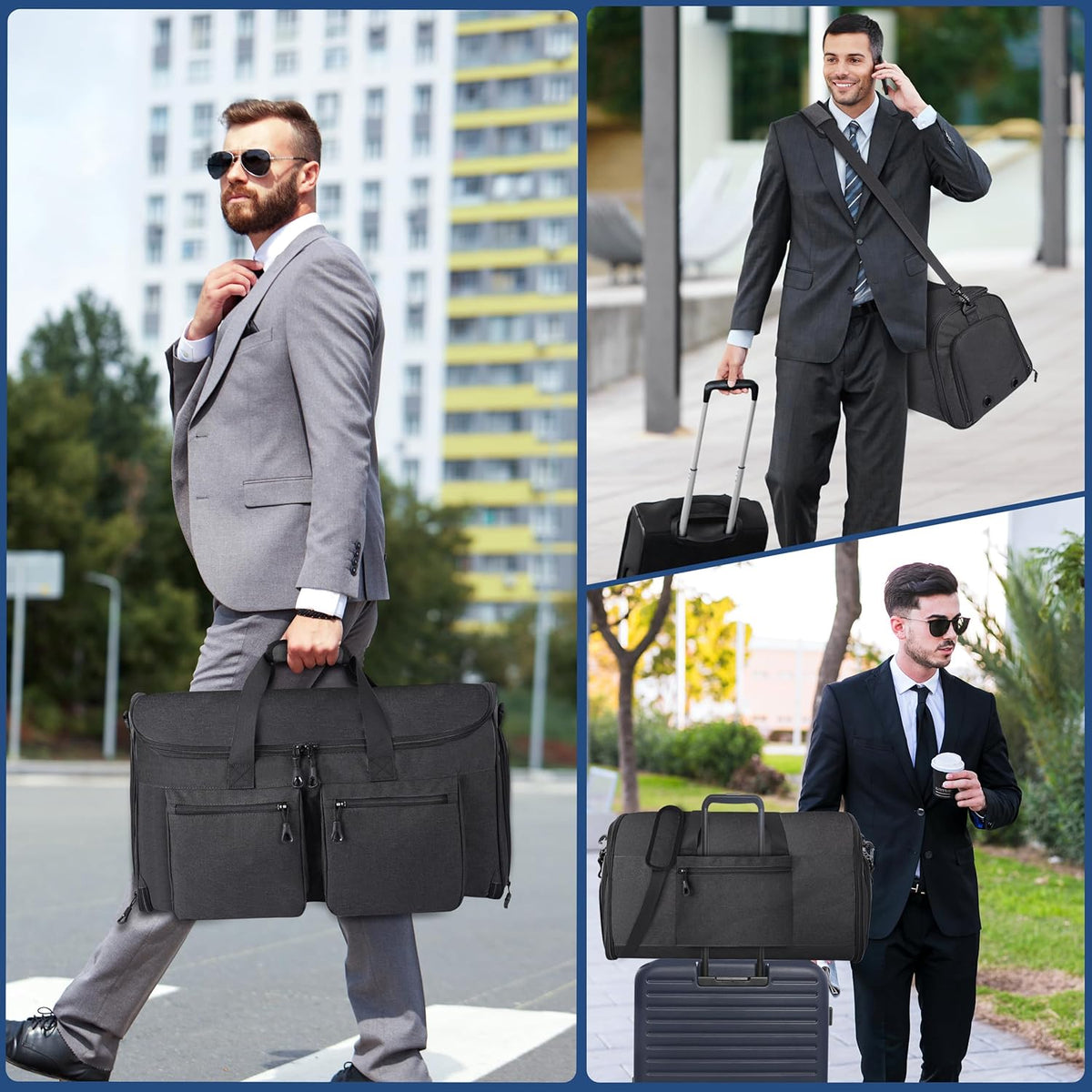 Travel Garment Duffle Bag with Laptop Compartment, RFID Blocking Convertible Suit Bag Name Tap Pocket Carry On 2 in 1 Hanging Suit Travel Duffel Work Pouch