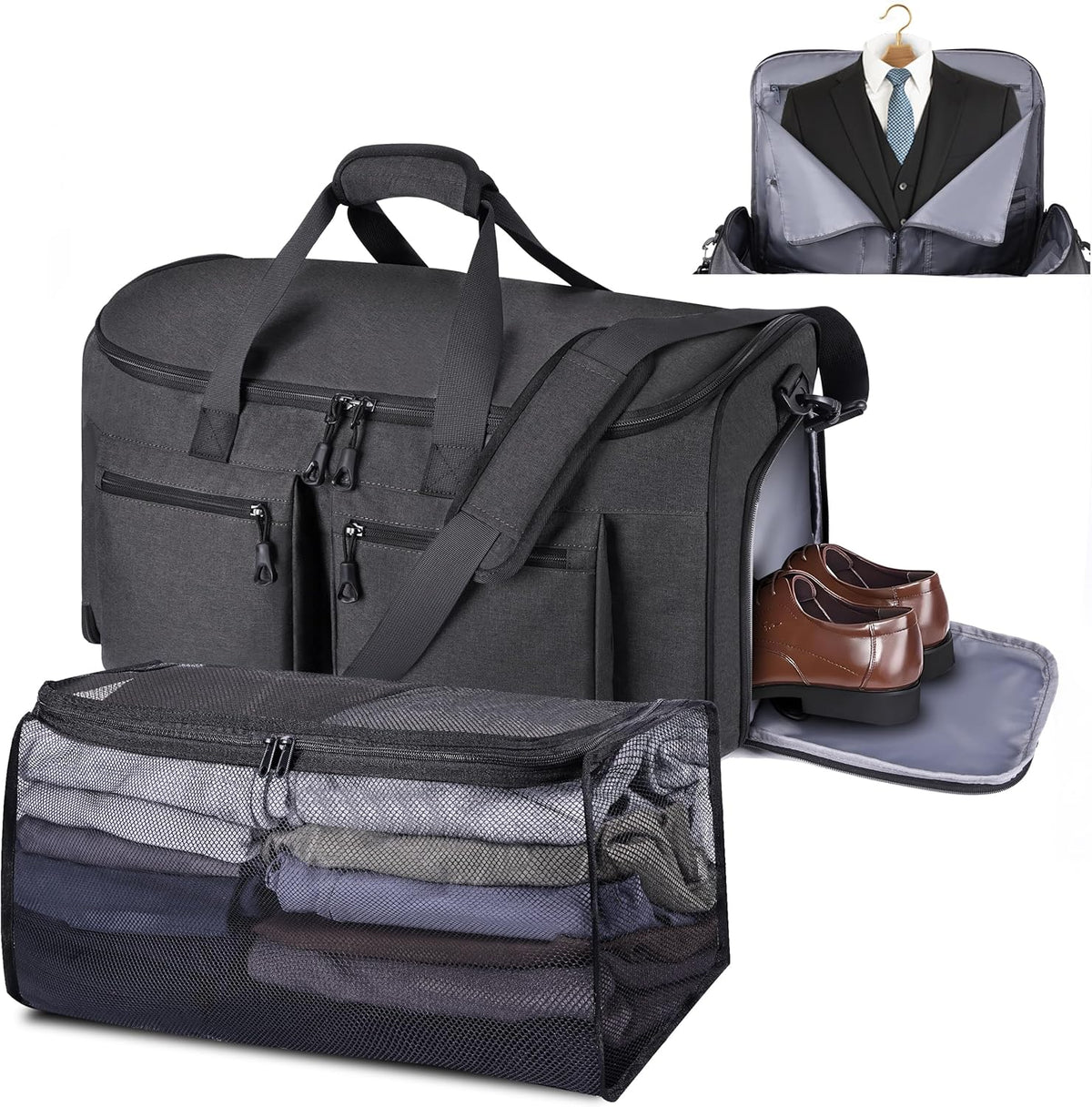 Travel Garment Duffle Bag with Laptop Compartment, RFID Blocking Convertible Suit Bag Name Tap Pocket Carry On 2 in 1 Hanging Suit Travel Duffel Work Pouch
