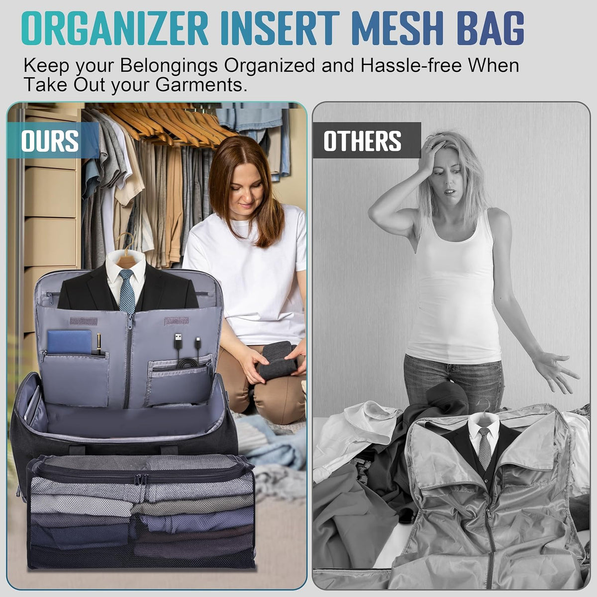 Travel Garment Duffle Bag with Laptop Compartment, RFID Blocking Convertible Suit Bag Name Tap Pocket Carry On 2 in 1 Hanging Suit Travel Duffel Work Pouch