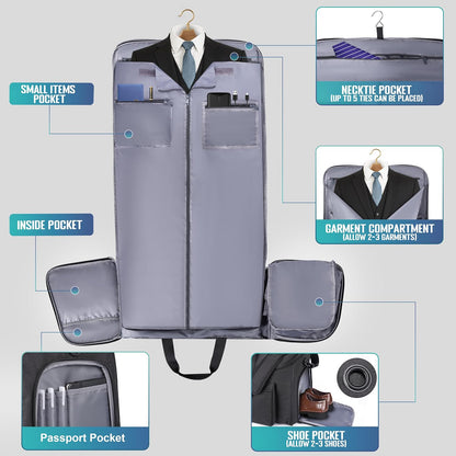 Travel Garment Duffle Bag with Laptop Compartment, RFID Blocking Convertible Suit Bag Name Tap Pocket Carry On 2 in 1 Hanging Suit Travel Duffel Work Pouch