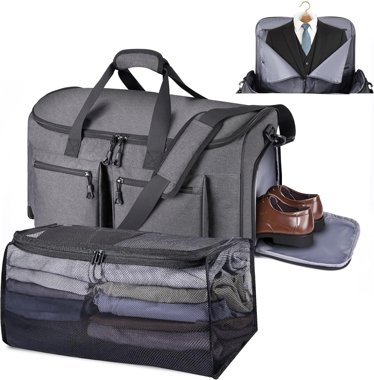 Travel Garment Duffle Bag with Laptop Compartment, RFID Blocking Convertible Suit Bag Name Tap Pocket Carry On 2 in 1 Hanging Suit Travel Duffel Work Pouch