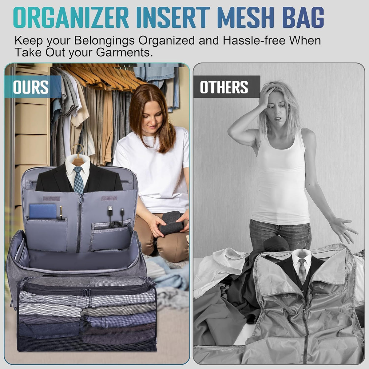 Travel Garment Duffle Bag with Laptop Compartment, RFID Blocking Convertible Suit Bag Name Tap Pocket Carry On 2 in 1 Hanging Suit Travel Duffel Work Pouch