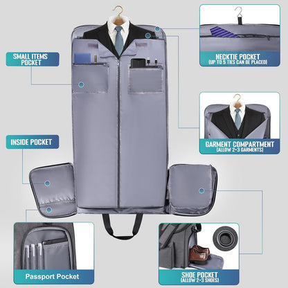 Travel Garment Duffle Bag with Laptop Compartment, RFID Blocking Convertible Suit Bag Name Tap Pocket Carry On 2 in 1 Hanging Suit Travel Duffel Work Pouch