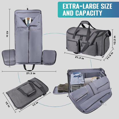 Travel Garment Duffle Bag with Laptop Compartment, RFID Blocking Convertible Suit Bag Name Tap Pocket Carry On 2 in 1 Hanging Suit Travel Duffel Work Pouch