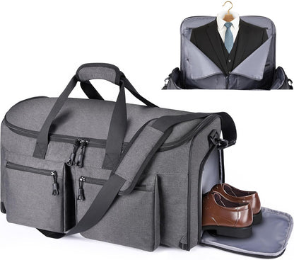 Travel Garment Duffle Bag with Laptop Compartment, RFID Blocking Convertible Suit Bag Name Tap Pocket Carry On 2 in 1 Hanging Suit Travel Duffel Work Pouch