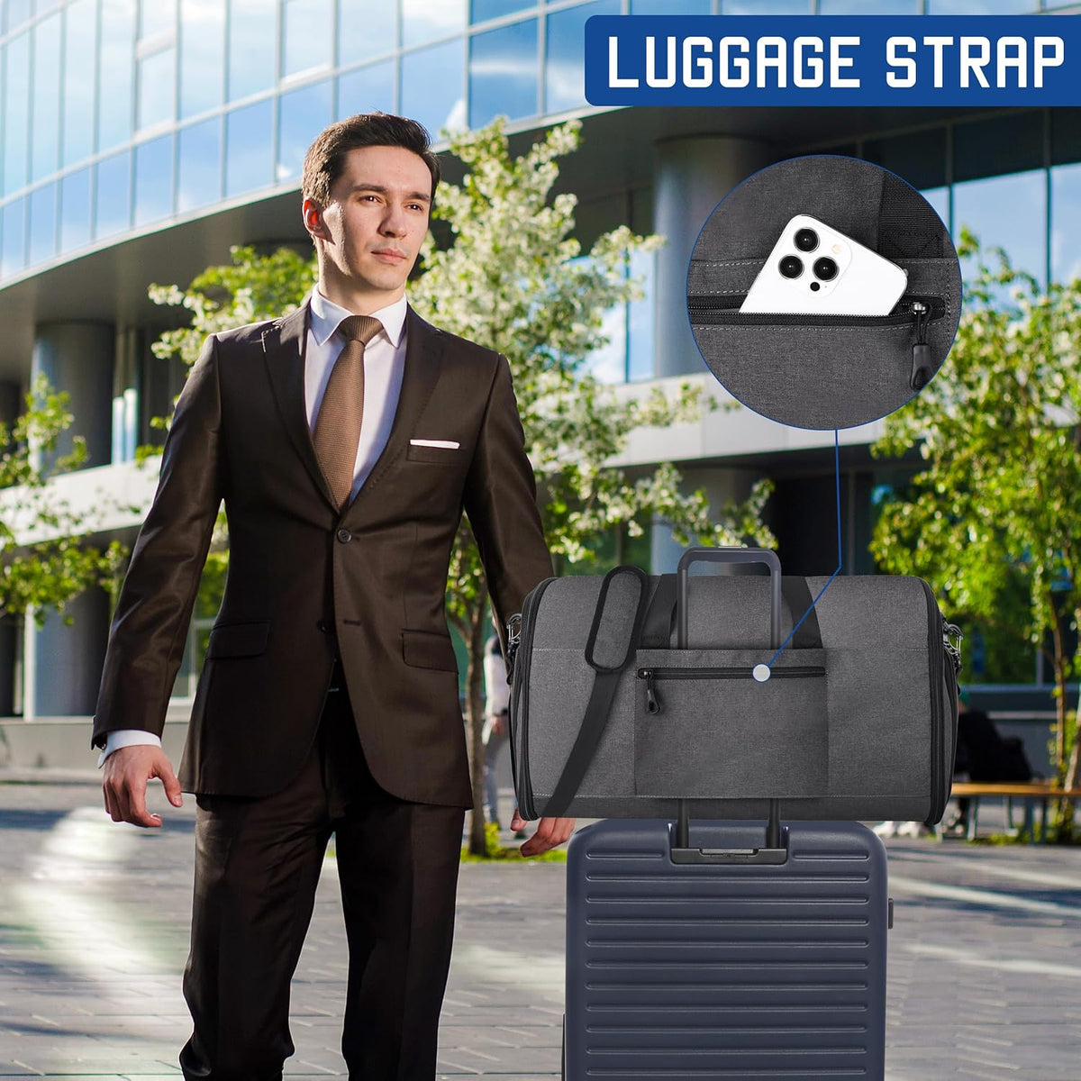 Travel Garment Duffle Bag with Laptop Compartment, RFID Blocking Convertible Suit Bag Name Tap Pocket Carry On 2 in 1 Hanging Suit Travel Duffel Work Pouch