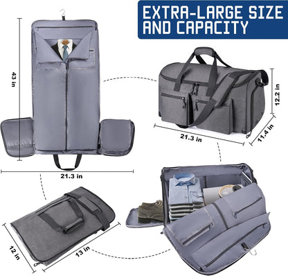 Travel Garment Duffle Bag with Laptop Compartment, RFID Blocking Convertible Suit Bag Name Tap Pocket Carry On 2 in 1 Hanging Suit Travel Duffel Work Pouch