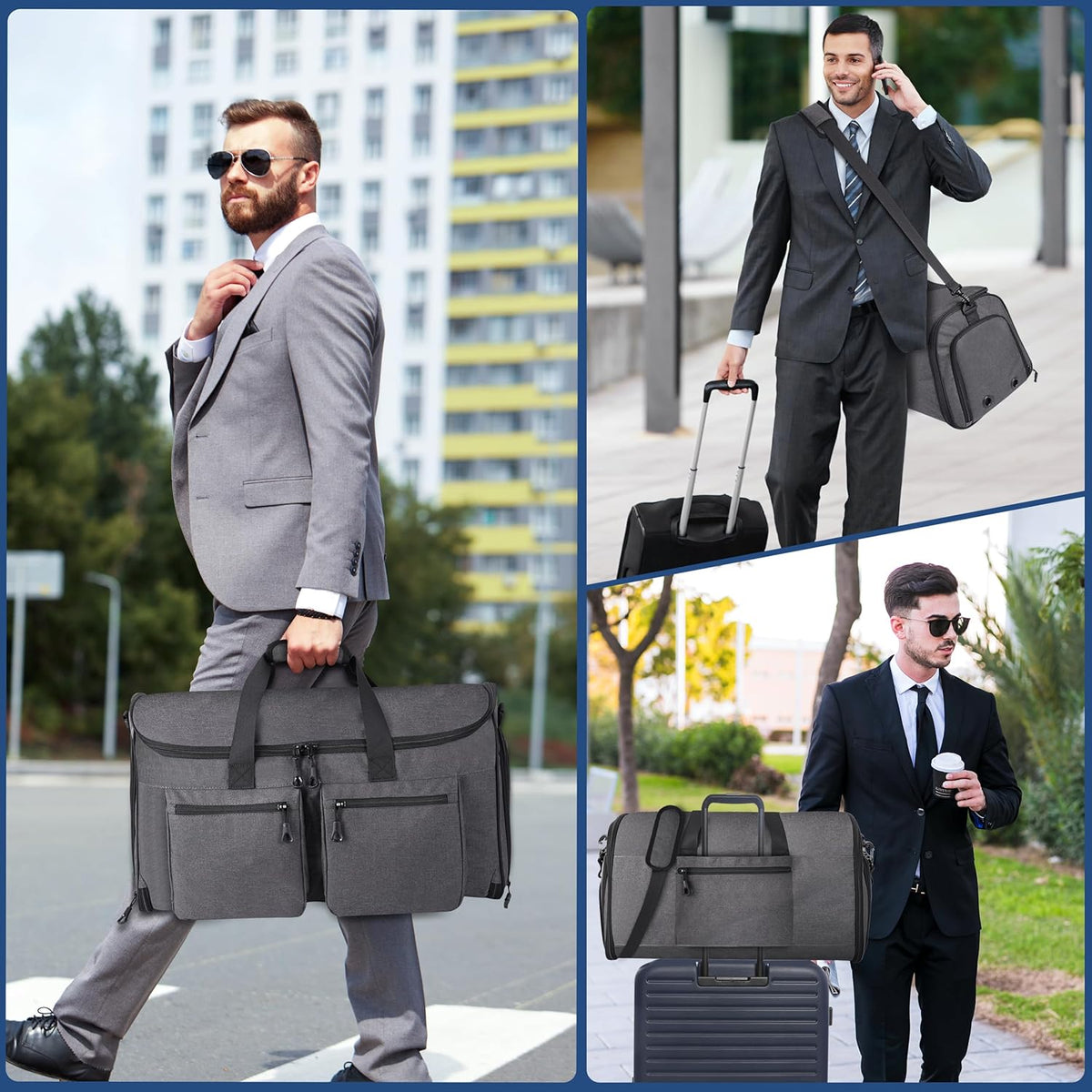 Travel Garment Duffle Bag with Laptop Compartment, RFID Blocking Convertible Suit Bag Name Tap Pocket Carry On 2 in 1 Hanging Suit Travel Duffel Work Pouch