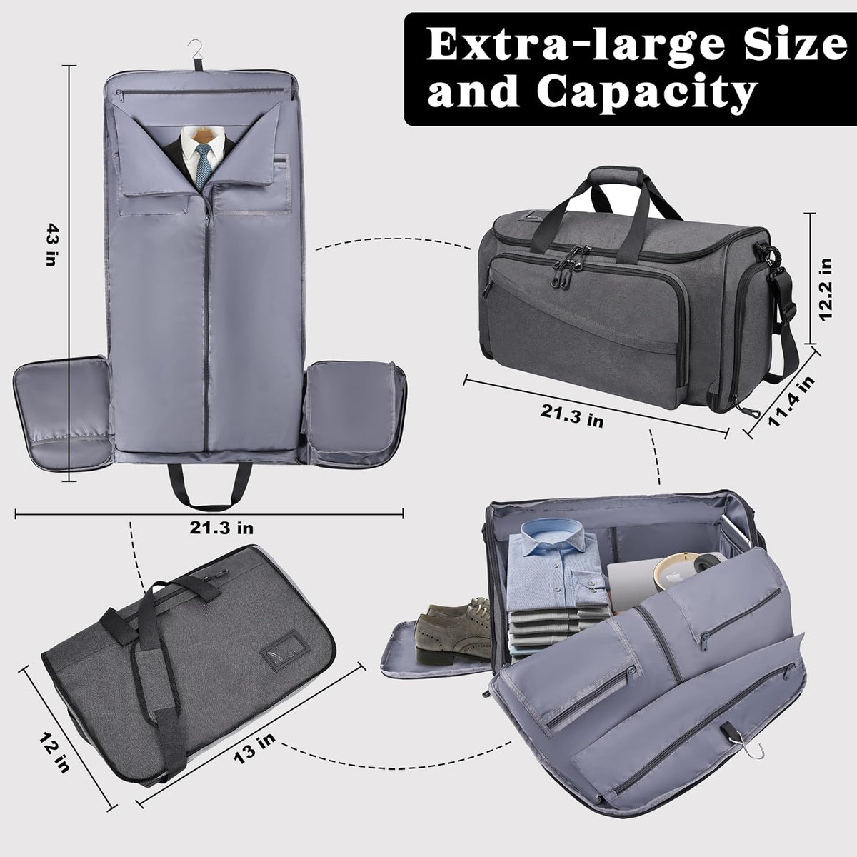 Travel Garment Duffle Bag with Laptop Compartment, RFID Blocking Convertible Suit Bag Name Tap Pocket Carry On 2 in 1 Hanging Suit Travel Duffel Work Pouch