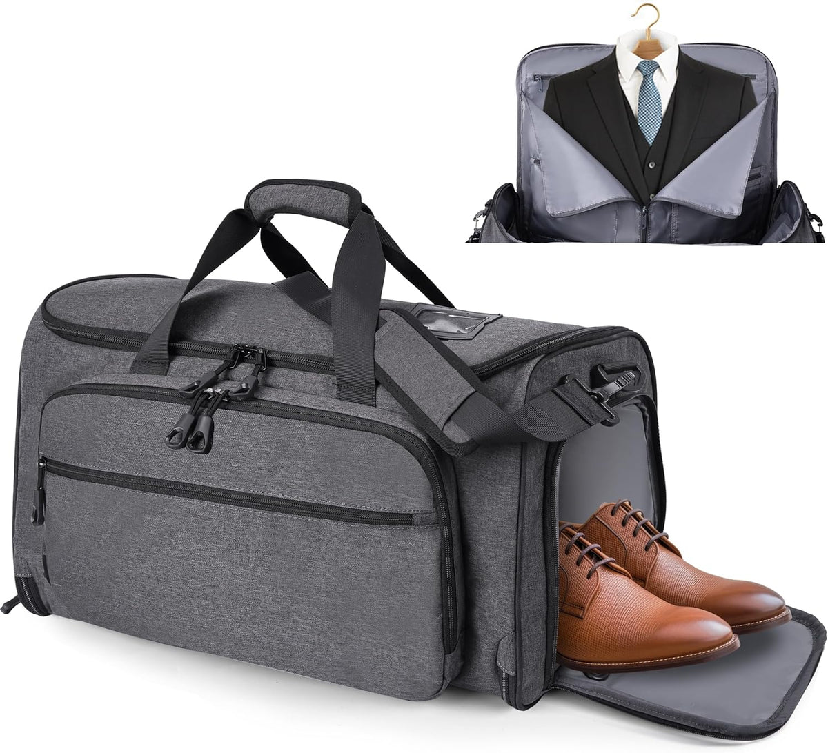 Travel Garment Duffle Bag with Laptop Compartment, RFID Blocking Convertible Suit Bag Name Tap Pocket Carry On 2 in 1 Hanging Suit Travel Duffel Work Pouch