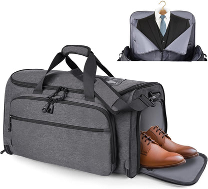 Travel Garment Duffle Bag with Laptop Compartment, RFID Blocking Convertible Suit Bag Name Tap Pocket Carry On 2 in 1 Hanging Suit Travel Duffel Work Pouch