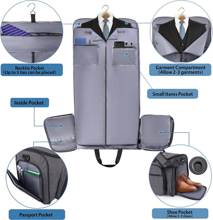 Travel Garment Duffle Bag with Laptop Compartment, RFID Blocking Convertible Suit Bag Name Tap Pocket Carry On 2 in 1 Hanging Suit Travel Duffel Work Pouch