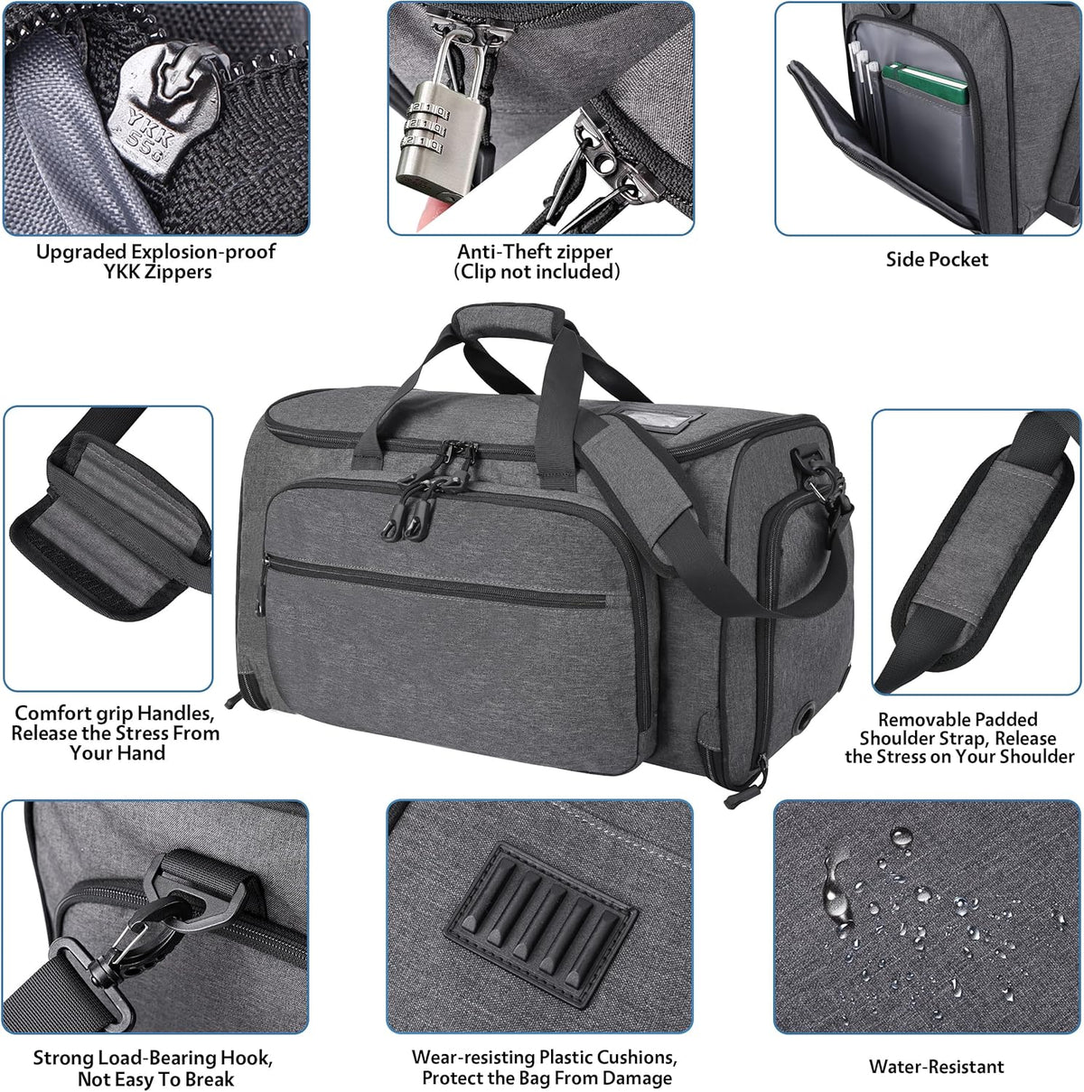 Travel Garment Duffle Bag with Laptop Compartment, RFID Blocking Convertible Suit Bag Name Tap Pocket Carry On 2 in 1 Hanging Suit Travel Duffel Work Pouch