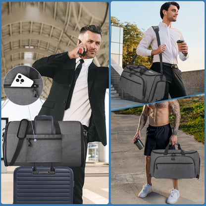 Travel Garment Duffle Bag with Laptop Compartment, RFID Blocking Convertible Suit Bag Name Tap Pocket Carry On 2 in 1 Hanging Suit Travel Duffel Work Pouch